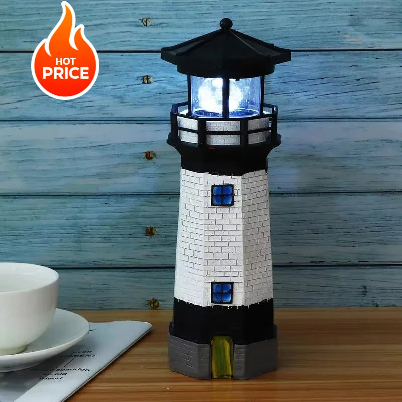 Solar Rotating Lighthouse Resin Garden Sculpture