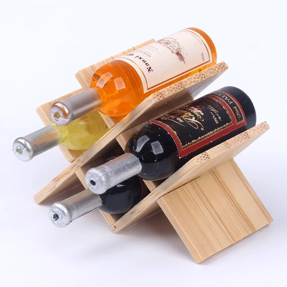 Miniature Bamboo Wine Rack Set for 1:6 Dollhouse e As Shown As Picture