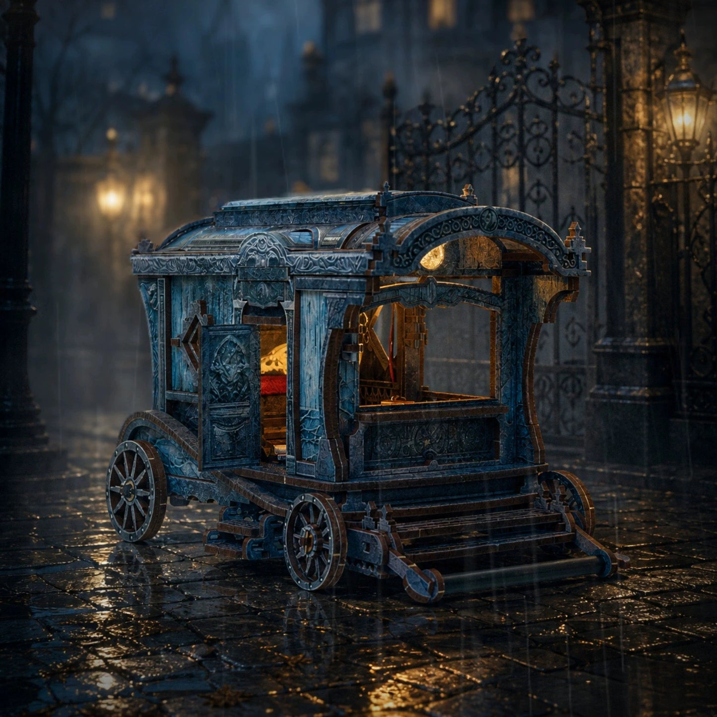 Onyx Dragon Carriage DIY miniature kit with black dragon and carriage - view 3