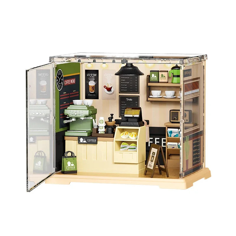 Miniature Store Bedroom Kitchen DIY Doll House CORNER COFFEE SHOP Miniature Model For Birthday Family Gift Book Nook Kit Australia