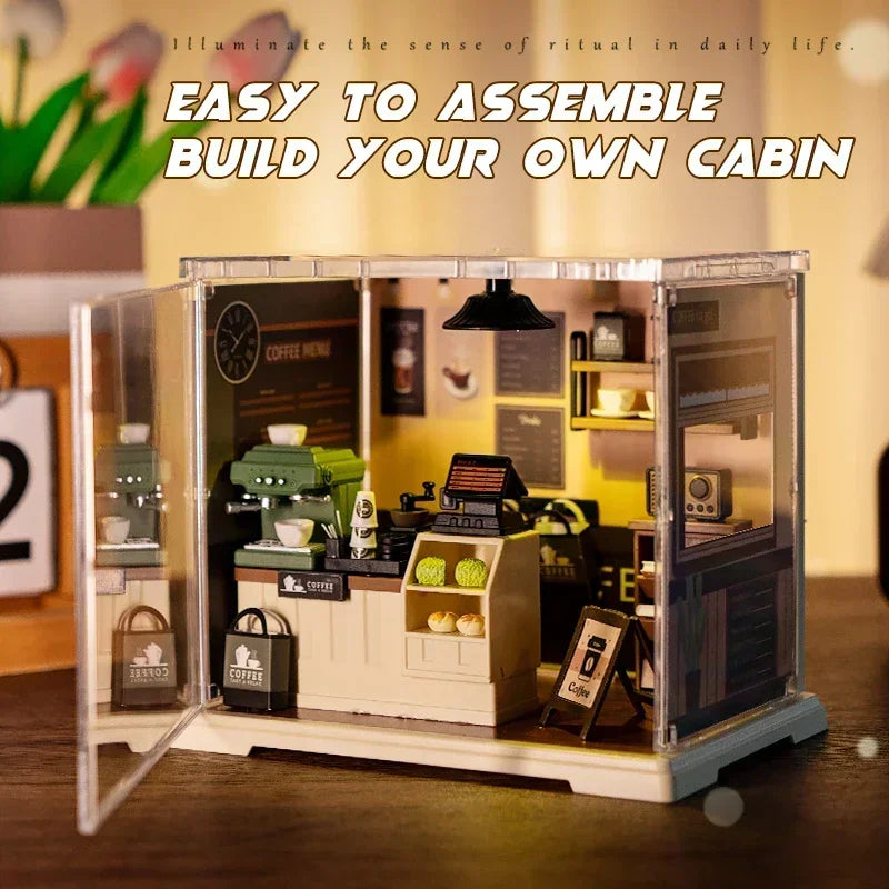 Miniature Store Bedroom Kitchen DIY Doll House CORNER COFFEE SHOP Miniature Model For Birthday Family Gift Book Nook Kit Australia