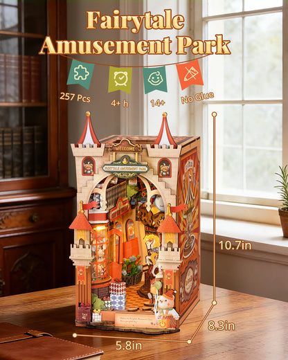 ROBOTIME Rolife Fairytale Amusement Park Book Nook 3D Wooden Puzzle with Carousel Romantic Handmade Gift for Him/Her - Detail