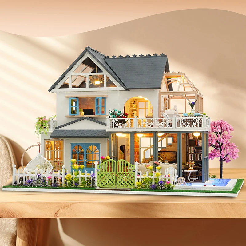 DIY Wooden Modern Villa Large Casa Doll Houses Miniature Model Kits Dollhouse with Furniture Lights for Friends Birthday Gifts Book Nook Kit Australia