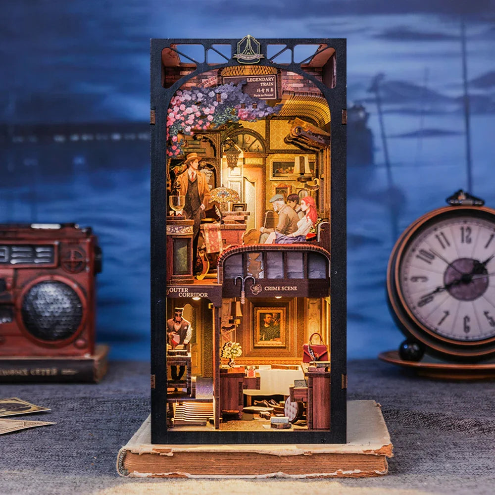 CUTEBEE, DIY, Book Nook, 3D Puzzle, Wooden Dollhouse, Touch Light, Dust Cover, Bookshelf Insert, Gift, Detective, Train Mystery Book Nook Kit Australia