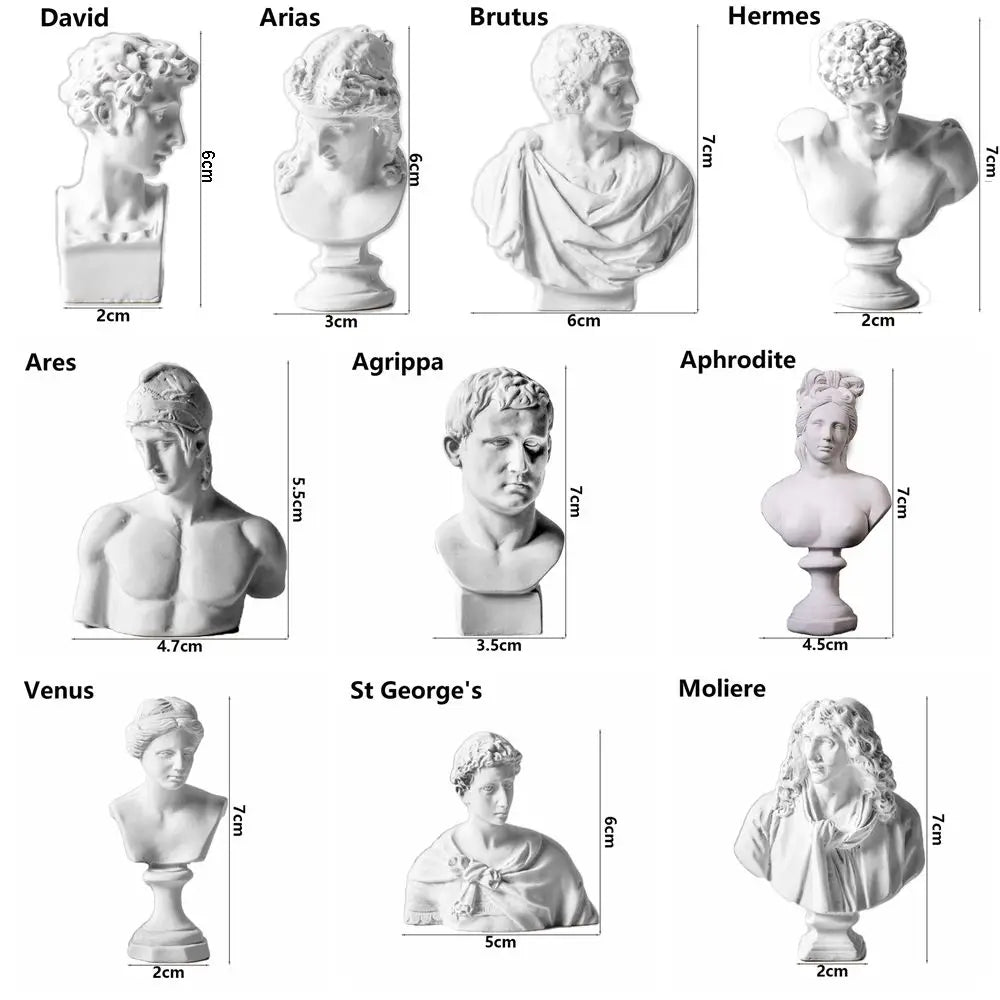 Greek Mythology Miniature Bust Statues – Plaster Shelf Ornaments