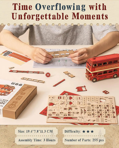 Robotime rolife London Tour Bus 3D Wooden Puzzles Wood Model Toy Car to Build Crafts Collectibles Gifts for Boys Girls Book Nook Kit Australia
