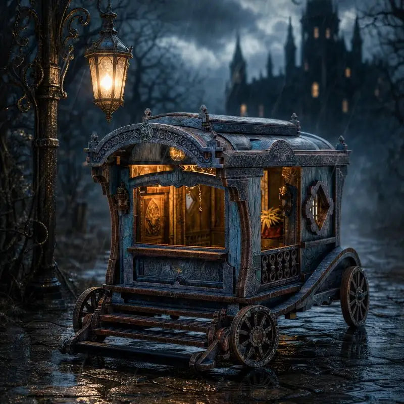 Onyx Dragon Carriage DIY miniature kit with black dragon and carriage - view 2