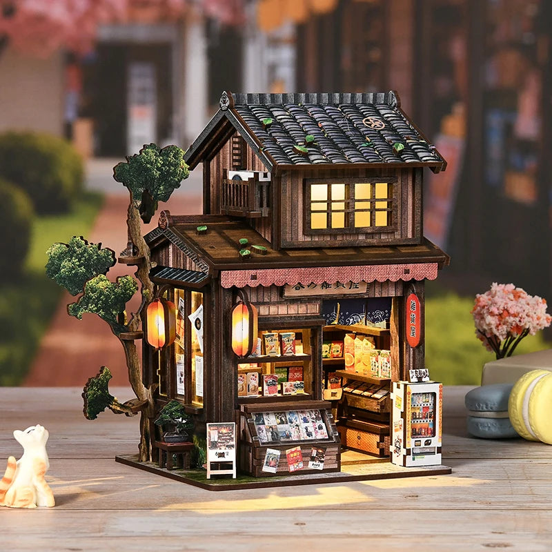 Kasuga Japanese grocery store DIY miniature house kit with LED lights - view 2