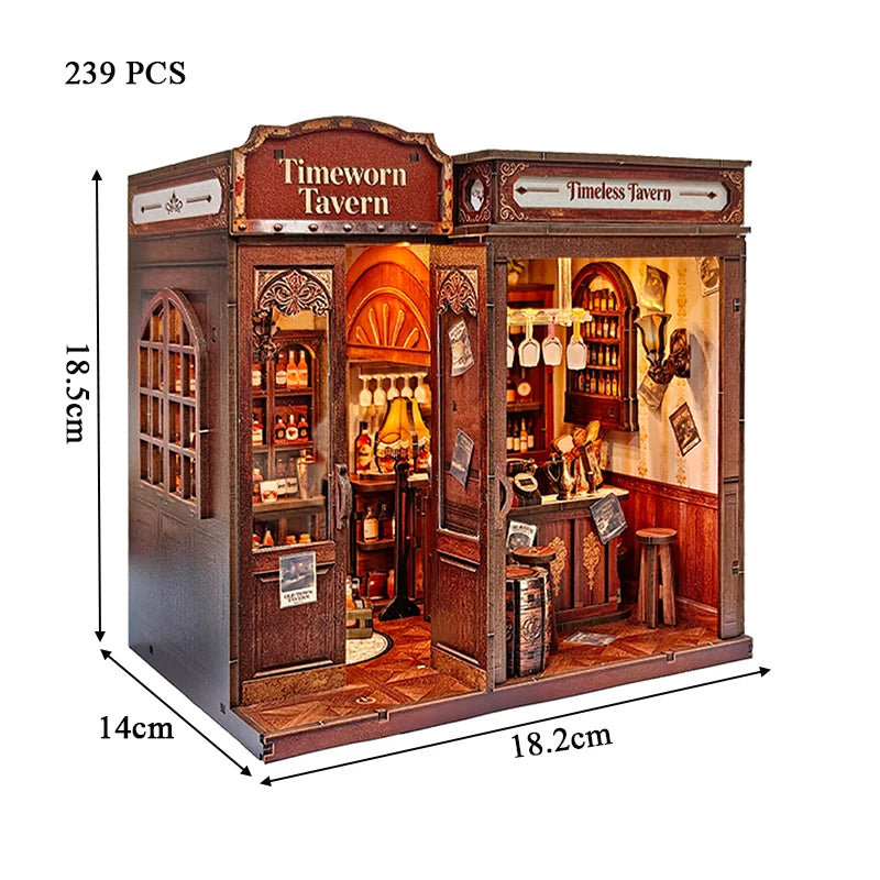 Timeworn Tavern DIY book nook kit, lit fantasy tavern scene - view 6