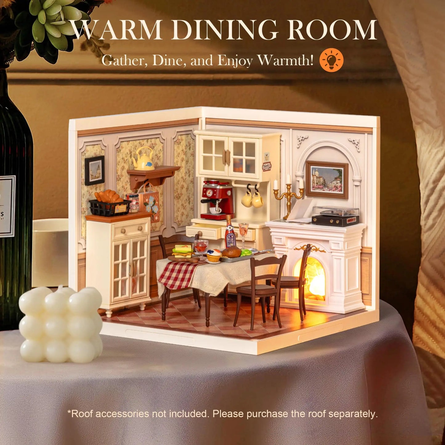 ROBOTIME DIY Miniature House Kit - Warm Dining Room, Creative Collectible Model for Home Decor unique Gift for Adults & Kids 