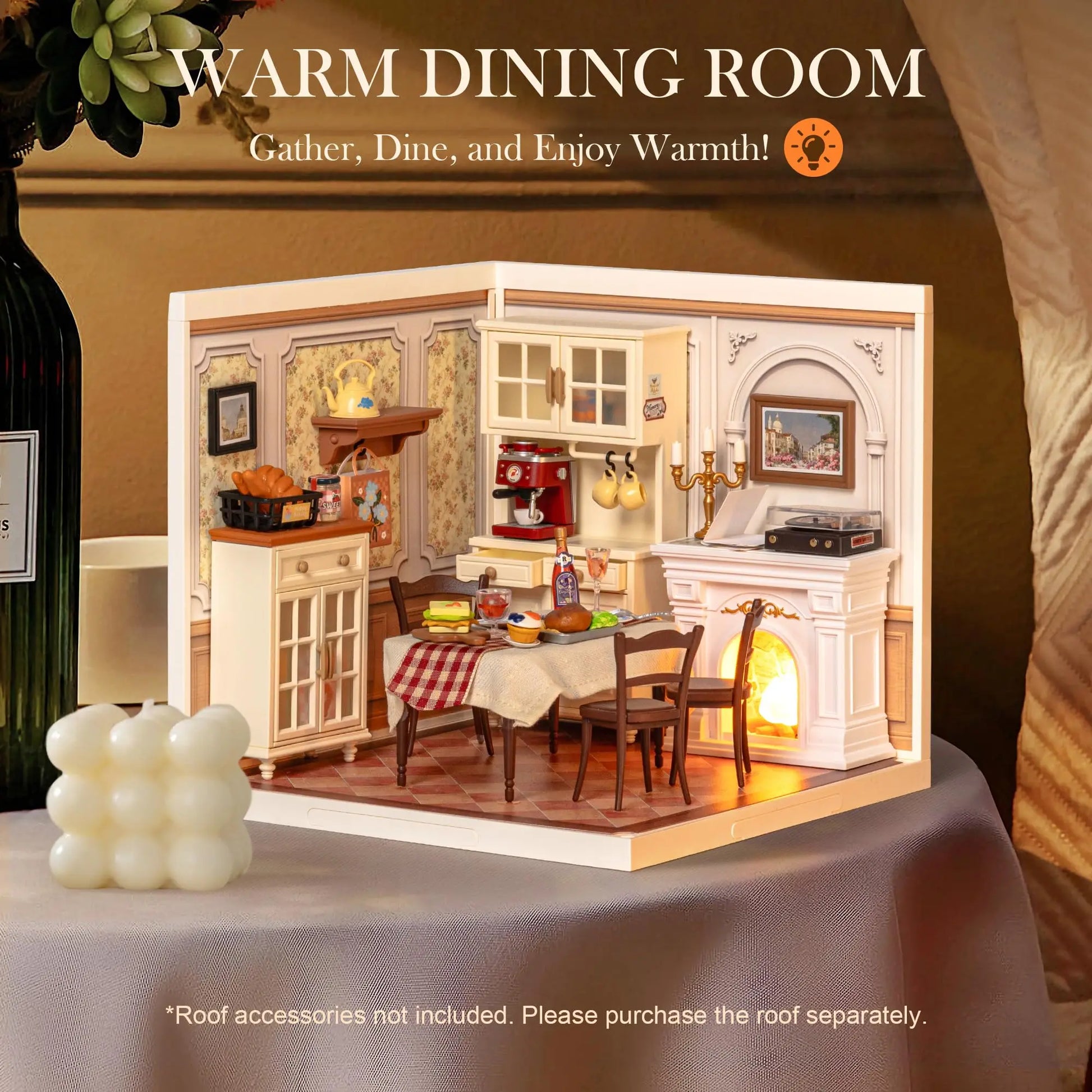 ROBOTIME DIY Miniature House Kit - Warm Dining Room, Creative Collectible Model for Home Decor unique Gift for Adults & Kids 