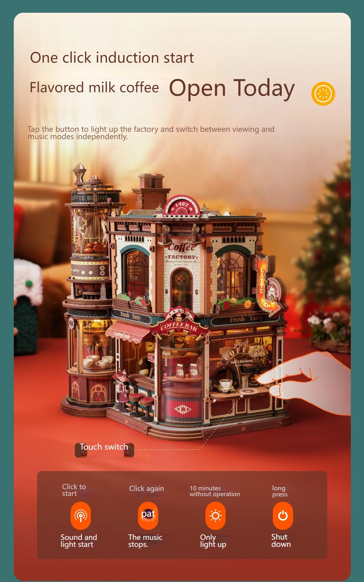 DIY Coffee Factory Model Kit - 3D Wooden Puzzle for Adults with LED Lights, Music & Figurines, Unique Birthday Gift Idea Book Nook Kit Australia