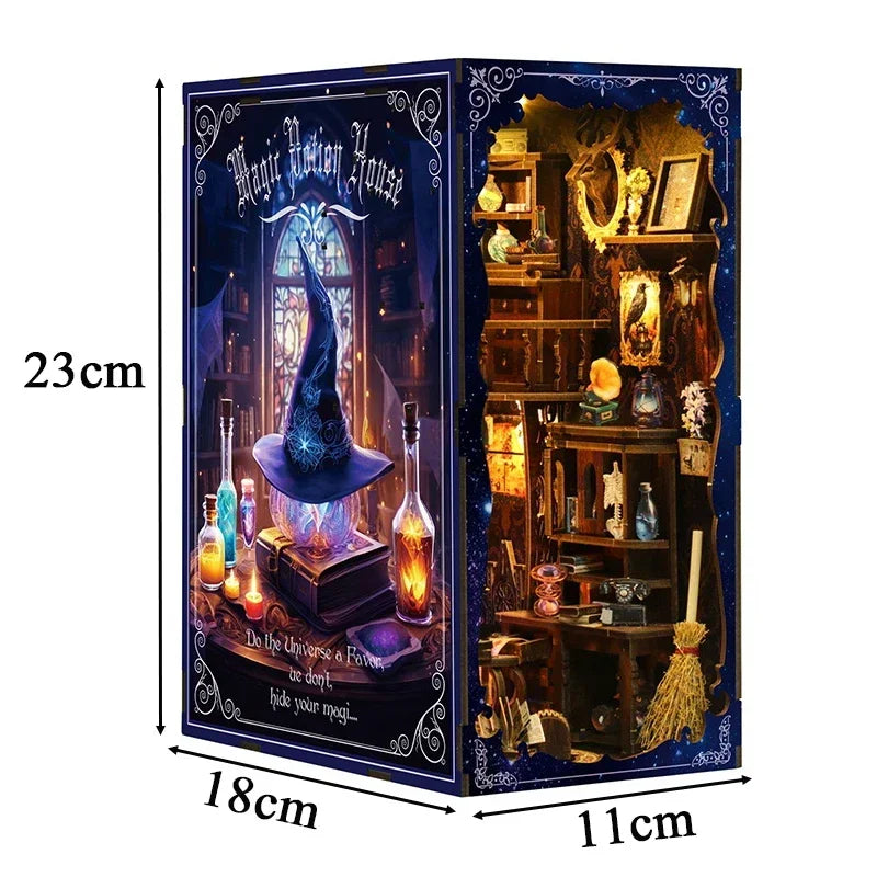 DIY Wooden Book Nook Shelf Insert Magic Potion House Miniature Model Kits Bookshelf With Light Bookend for Friends Birthday Gift Book Nook Kit Australia
