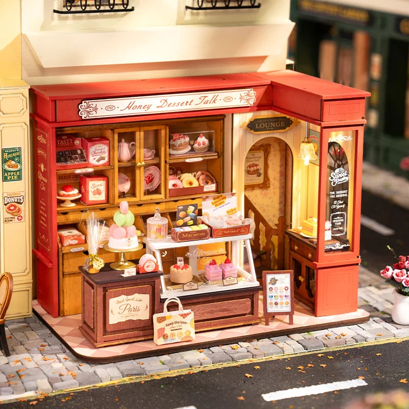 Robotime Rolife Honey Dessert Talk Miniature Dollhouse Wooden House Toy Set for Girls Beautiful Home Decor 3D Puzzle Kit - Im
