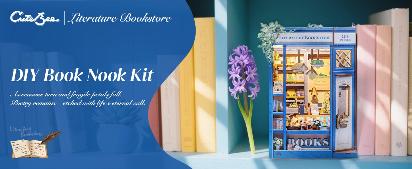 CUTEBEE 3D Puzzle Book Nook Wooden Dollhouse Bookstore Dollhouse with Light Miniature House Model for Bookshelf Desk Home Decor Book Nook Kit Australia