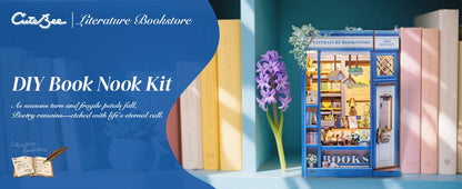 CUTEBEE 3D Puzzle Book Nook Wooden Dollhouse Bookstore Dollhouse with Light Miniature House Model for Bookshelf Desk Home Decor Book Nook Kit Australia
