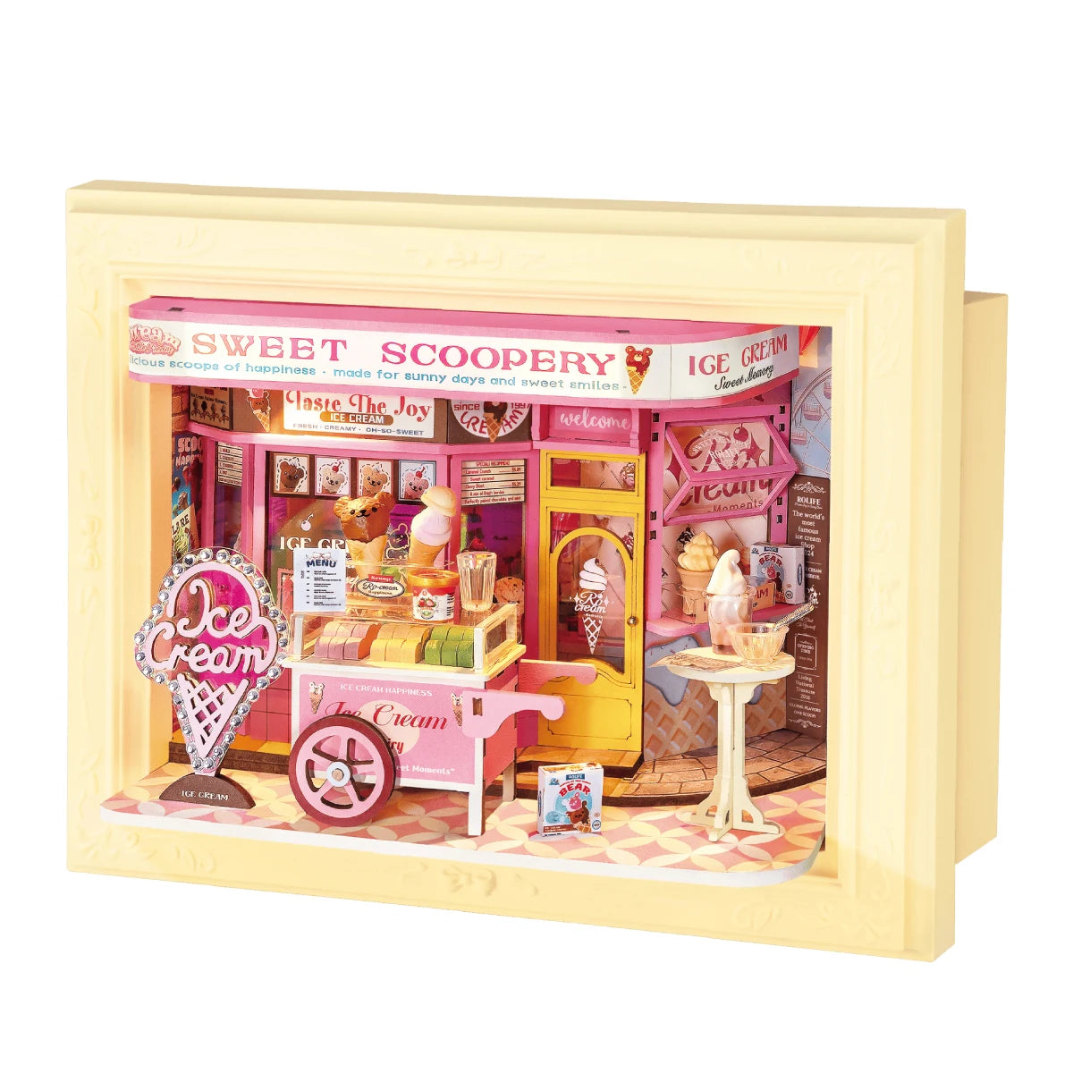 ROBOTIME Rolife 3D Shadow Box LED Light Up Wooden Puzzle with Frame Cute Home Decor Beginner Friendly DIY Kit for Teens - Ima