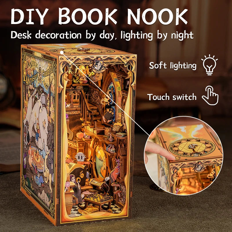 CUTEBEE DIY Book Nook Kit, Fantastic Animals Wooden Dollhouse with Touch Light & Display Case, Laser-Cut Collection Decor Book Nook Kit Australia