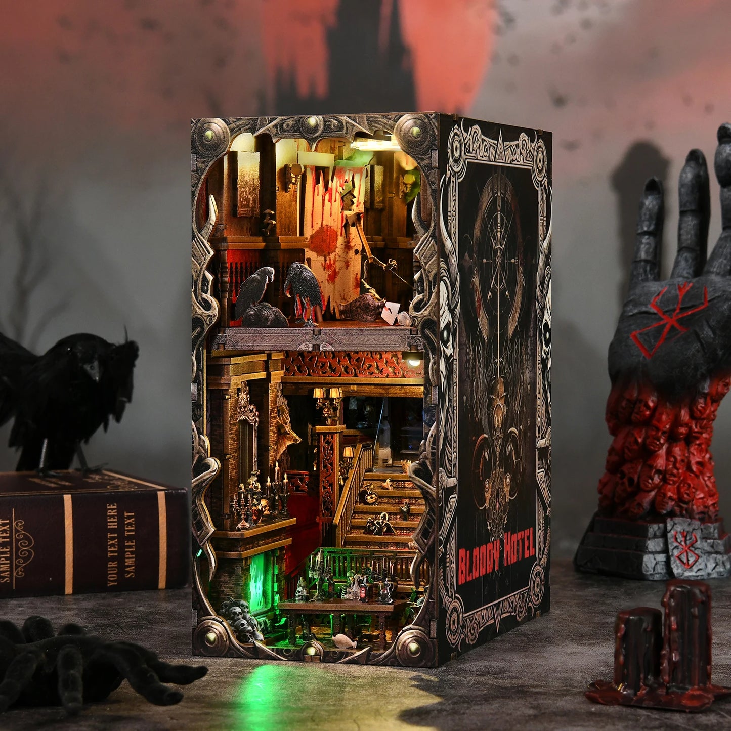 Book Nook Kit Haunted Hotel Halloween 3D DIY Wooden Puzzle Handmade Bookshelf Dollhouse Model Bookend Building Home Decoration Book Nook Kit Australia
