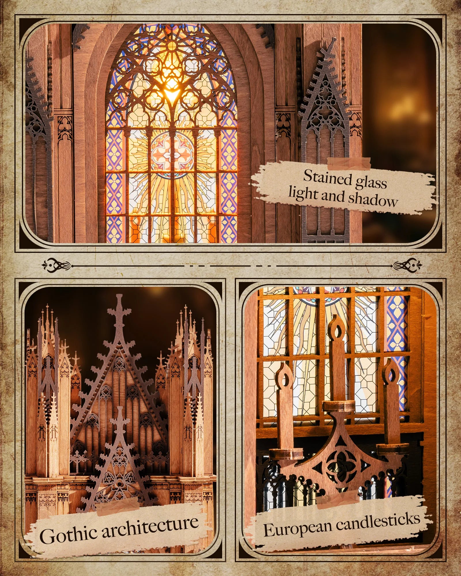 ROBOTIME Rolife TG Series Gothic Architecture Building Kit 3 Cathedral Models Stress Relief Craft Perfect Birthday Gift for M