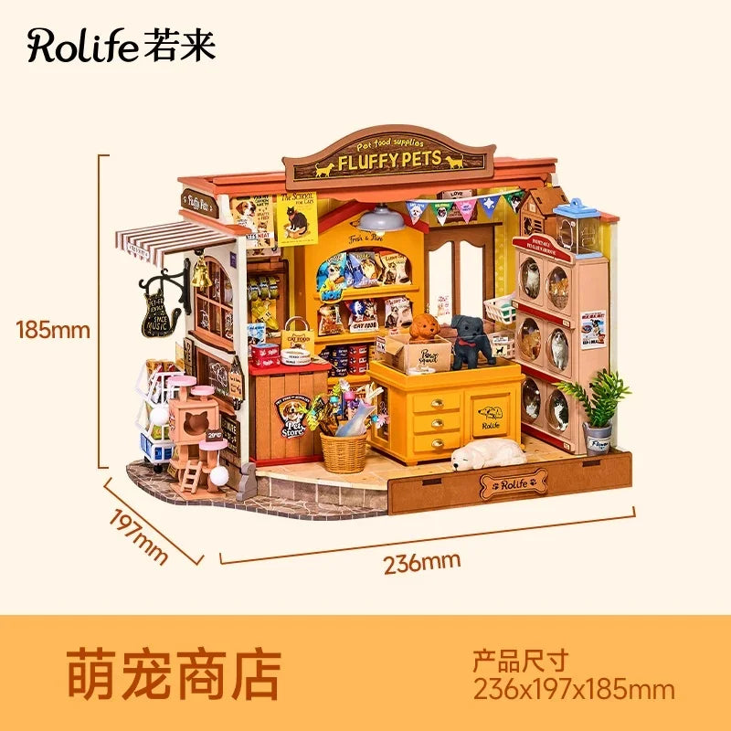 Rolife Fluffy Pets Shop DIY Miniature House Kit