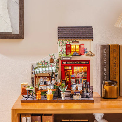 ROBOTIME Rolife Vienna Bookstore DIY Kit Foldable 2 Story European Miniature Model for Diorama Shelf Display for Adults Teens
