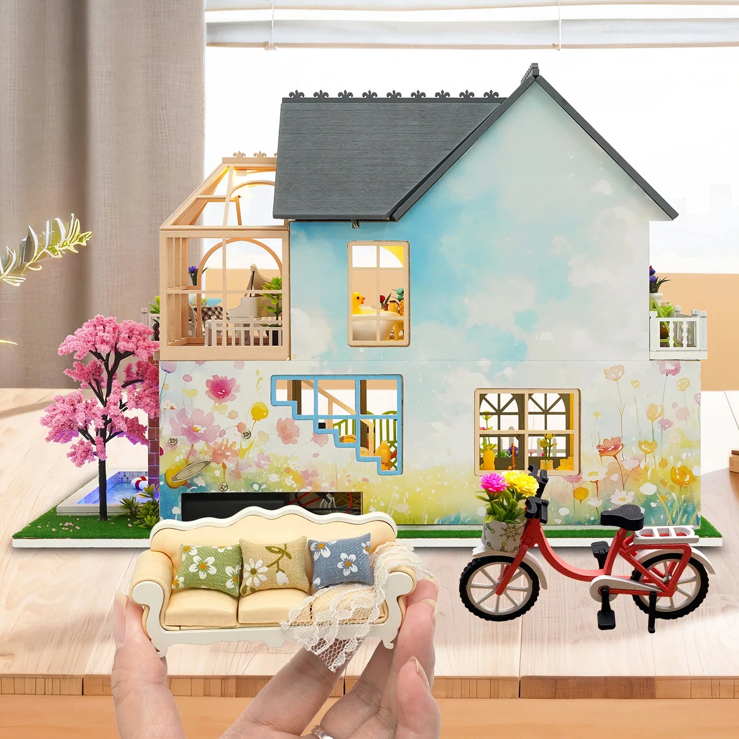 DIY Wooden Modern Villa Large Casa Doll Houses Miniature Model Kits Dollhouse with Furniture Lights for Friends Birthday Gifts Book Nook Kit Australia