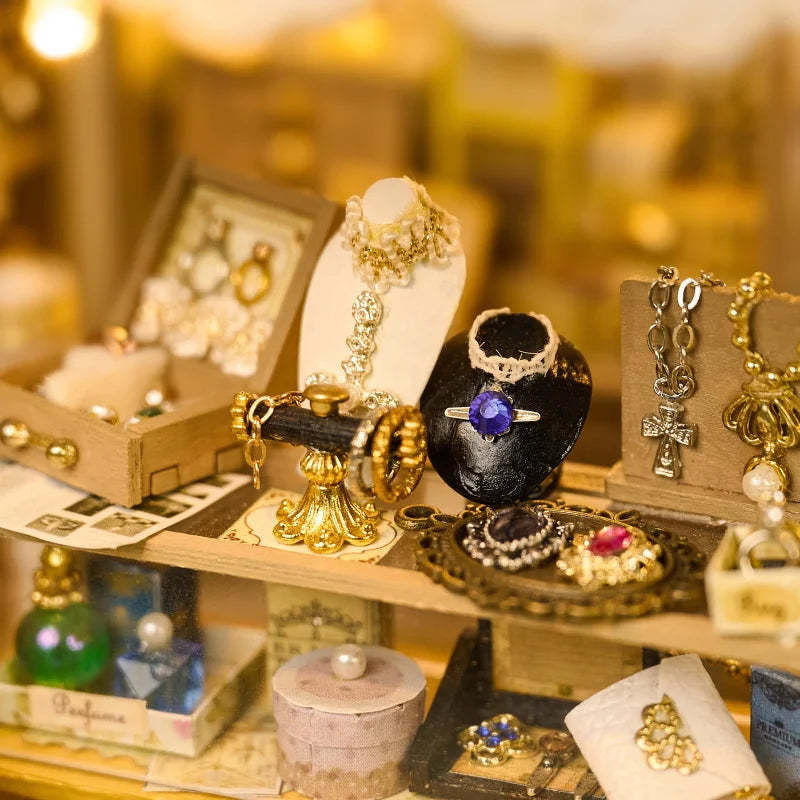 DIY Wooden Jewelry Store Casa Miniature Model Kits With Furniture LED Lights Dollhouse for Friends Birthday Gifts Book Nook Kit Australia