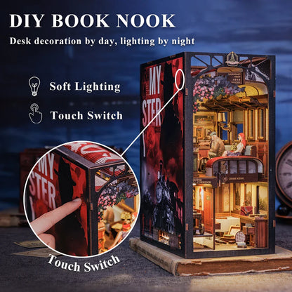 CUTEBEE, DIY, Book Nook, 3D Puzzle, Wooden Dollhouse, Touch Light, Dust Cover, Bookshelf Insert, Gift, Detective, Train Mystery Book Nook Kit Australia
