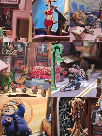 Hot Genuine Zootopia  Assembled Wooden Book 3d Puzzle Wooden Handmade Rabbit Judy Toys Model Peripheral Christmas Surprise Gifts Book Nook Kit Australia