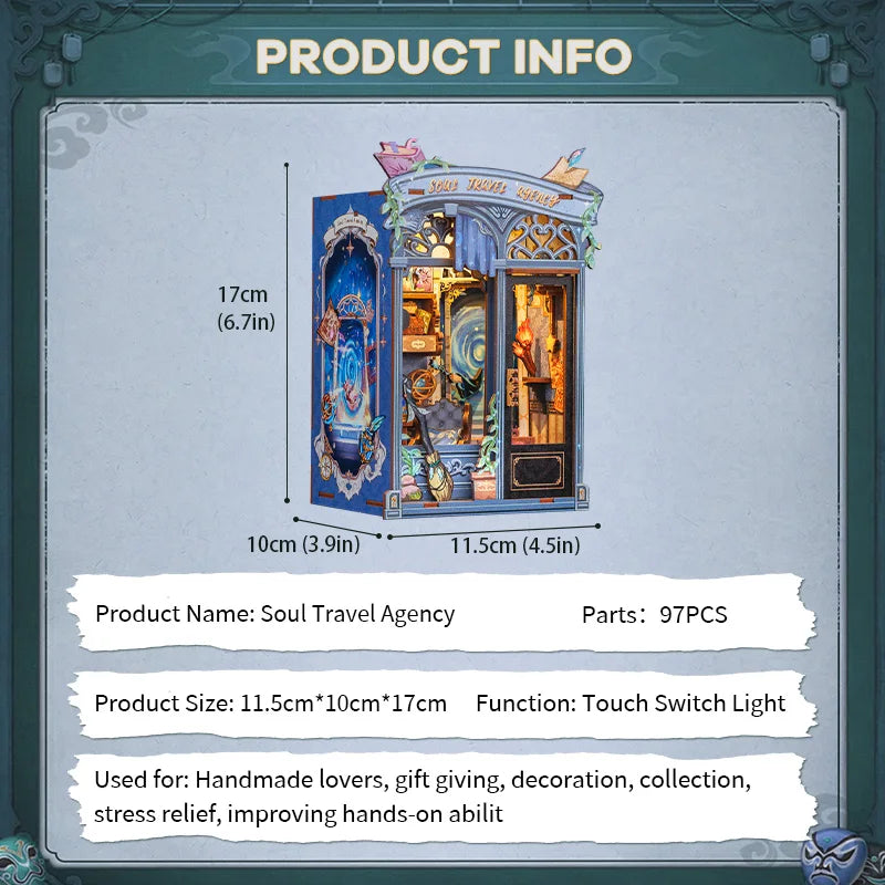 CUTEBEE Book Nook Kit Miniature House Kit Wooden Dollhouse with Led Light Bookshelf Insert Soul Travel Agency for Home Decor Book Nook Kit Australia