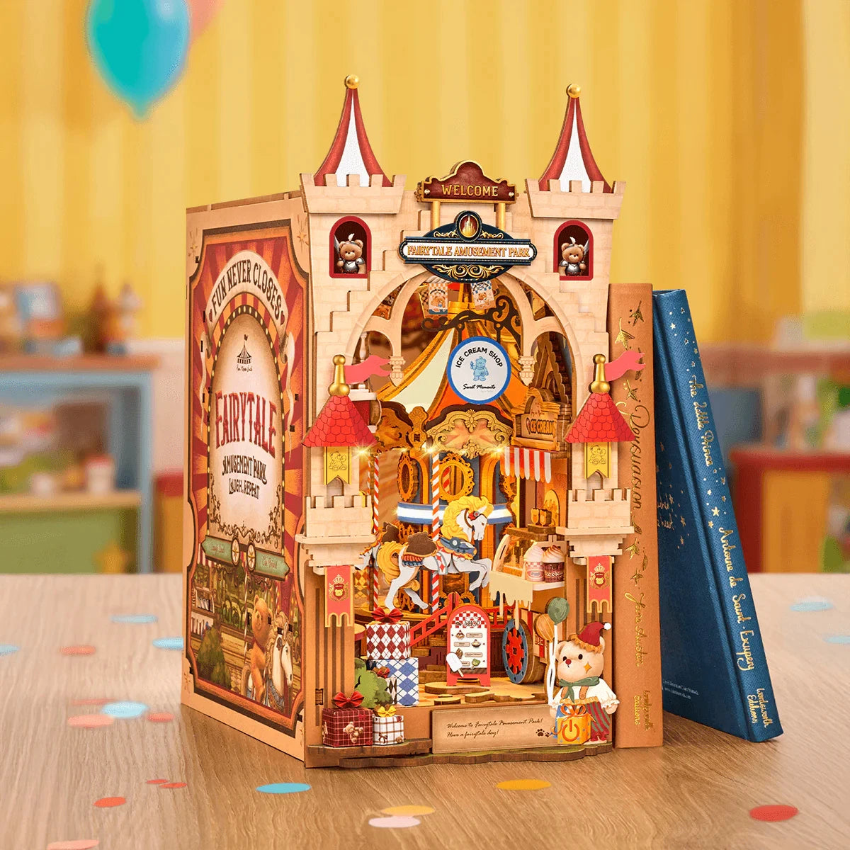 ROBOTIME Rolife Fairytale Amusement Park Book Nook 3D Wooden Puzzle with Carousel Romantic Handmade Gift for Him/Her - Image 