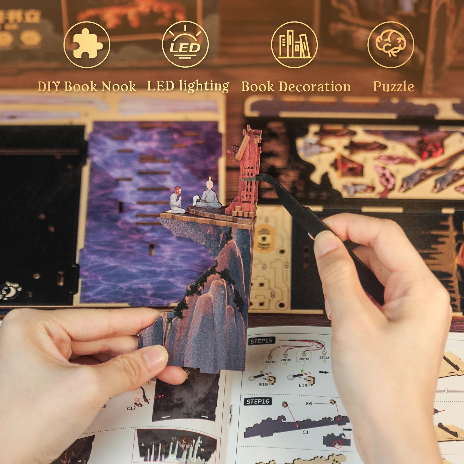 CUTEBEE 3D Wooden DIY Book Nook Kit  Miniature Dollhouse Bookend Unique Home Decor Bookshelf Gift for Adults Teens Chinese Style Book Nook Kit Australia