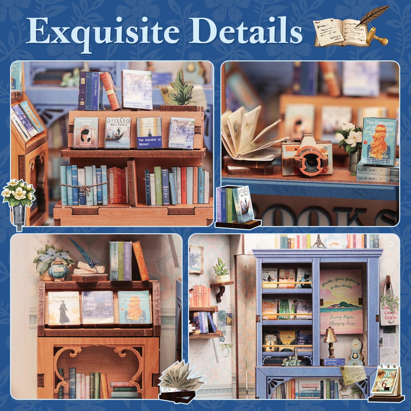 CUTEBEE 3D Puzzle Book Nook Wooden Dollhouse Bookstore Dollhouse with Light Miniature House Model for Bookshelf Desk Home Decor Book Nook Kit Australia