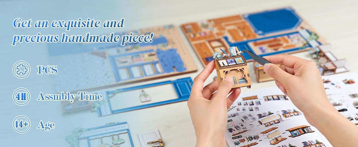 CUTEBEE 3D Puzzle Book Nook Wooden Dollhouse Bookstore Dollhouse with Light Miniature House Model for Bookshelf Desk Home Decor Book Nook Kit Australia
