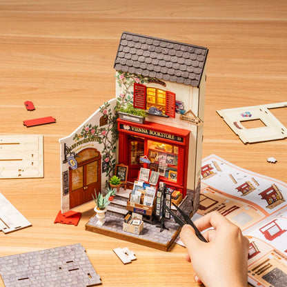 ROBOTIME Rolife Vienna Bookstore DIY Kit Foldable 2 Story European Miniature Model for Diorama Shelf Display for Adults Teens