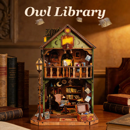 Owl Library DIY Miniature House Kit - Side View