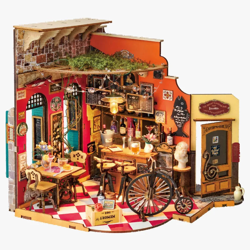 Robotime Rolife DIY Cheers Bar&Dining Doll House with Furniture Miniature Dollhouse Wooden Kits Toy For Kids Adults(DG173) Book Nook Kit Australia