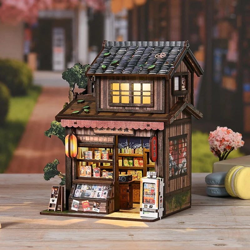 Kasuga Japanese grocery store DIY miniature house kit with LED lights - view 4
