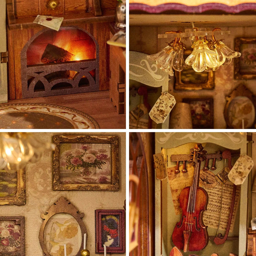 Old Flame Cottage DIY book nook kit with lit fireplace and cosy interior - view 5