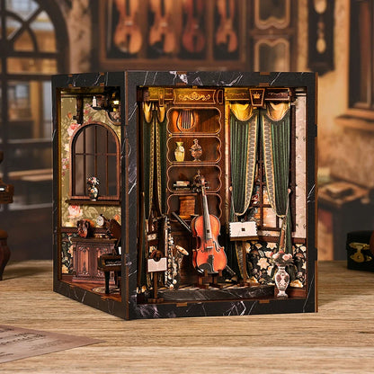 NEW DIY Wooden European Melody Box Book Nook Shelf Insert Kits Miniature Model Kit Four Side Bookend for Friends Birthday Gif