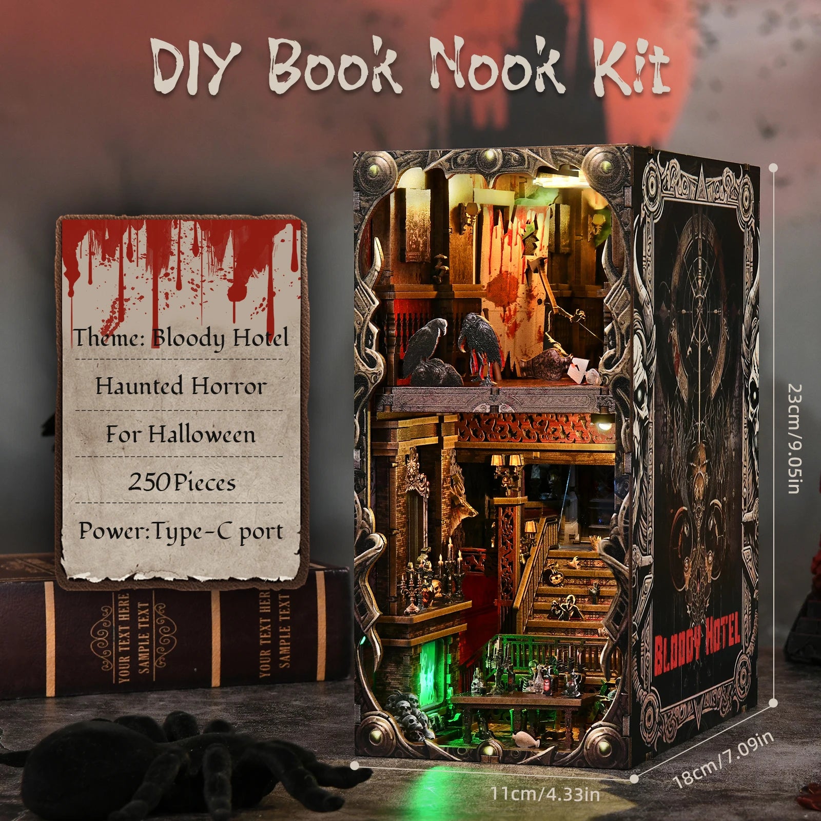 Book Nook Kit Haunted Hotel Halloween 3D DIY Wooden Puzzle Handmade Bookshelf Dollhouse Model Bookend Building Home Decoration Book Nook Kit Australia