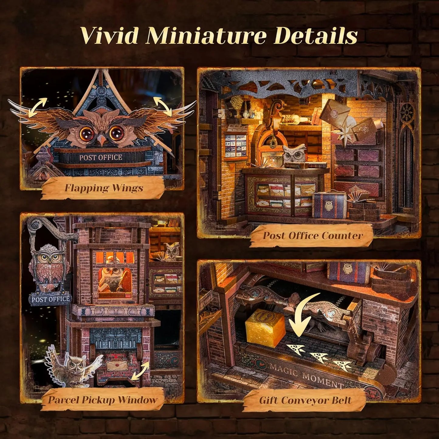 NEW DIY Wooden Miniature Model Kit Owl Post Office Casa 3D Puzzle Doll Houses With Furniture Lights for Friends Birthday Gift