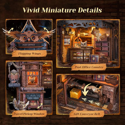NEW DIY Wooden Miniature Model Kit Owl Post Office Casa 3D Puzzle Doll Houses With Furniture Lights for Friends Birthday Gift