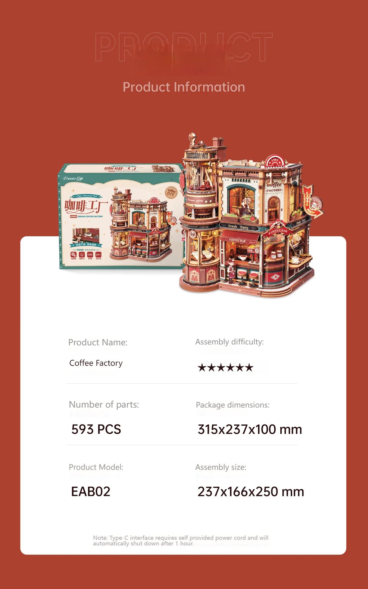 DIY Coffee Factory Model Kit - 3D Wooden Puzzle for Adults with LED Lights, Music & Figurines, Unique Birthday Gift Idea Book Nook Kit Australia