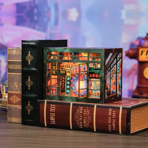 CUTEBEE Miniature House Kit Wooden Bookend DIY Dollhouse Book Shelf Insert Living Room Decor Perfect Christmas Party Gift Book Nook Kit Australia