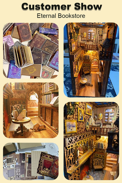 CUTEBEE DIY Book Nook Kit Eternal Bookstore Wooden Dollhouse with Touch Light & Display Case, Laser-Cut Collection Decoration Book Nook Kit Australia
