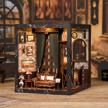 NEW DIY Wooden European Melody Box Book Nook Shelf Insert Kits Miniature Model Kit Four Side Bookend for Friends Birthday Gif