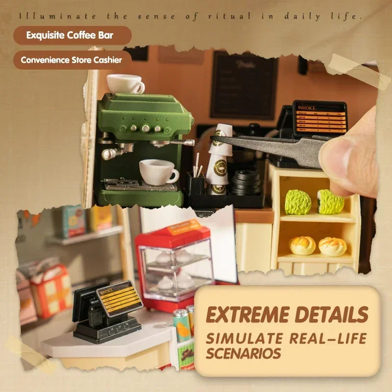 Miniature Store Bedroom Kitchen DIY Doll House CORNER COFFEE SHOP Miniature Model For Birthday Family Gift Book Nook Kit Australia