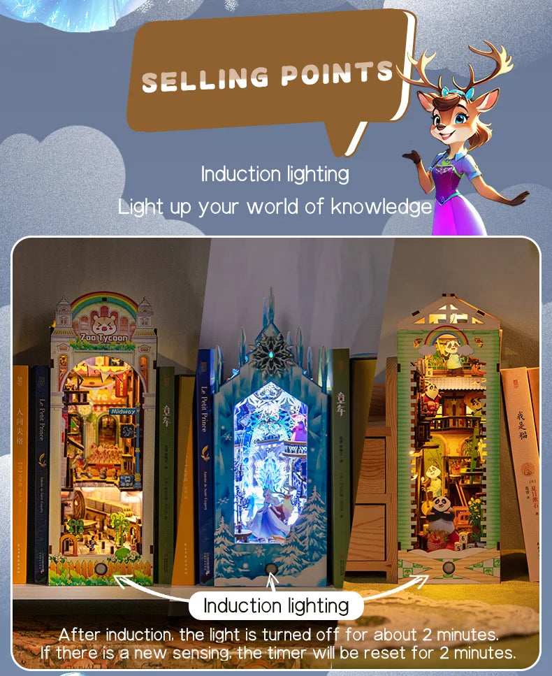 DIY Handmade Bookshelves Wooden Puzzle Model, Animal Panda/Castle/Princess Series Style 3D Puzzle Bookshelves Decorate Christmas Book Nook Kit Australia